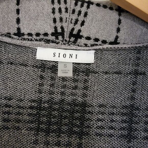 Sioni Open Front Plaid Cardigan Black Gray size small - Picture 3 of 5